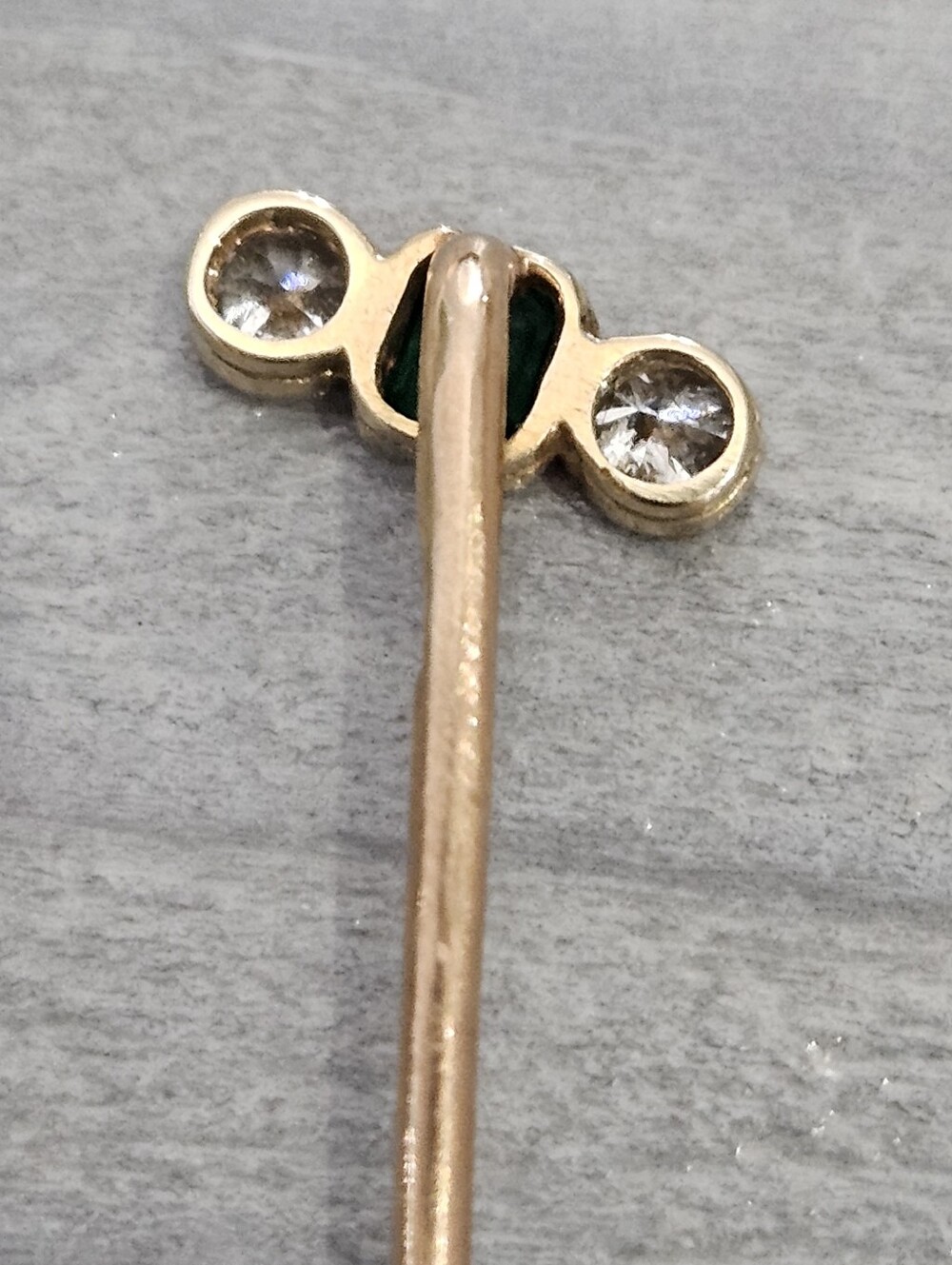 Antique 14k Diamond And Emarald Stickpin - Picture 7 of 9